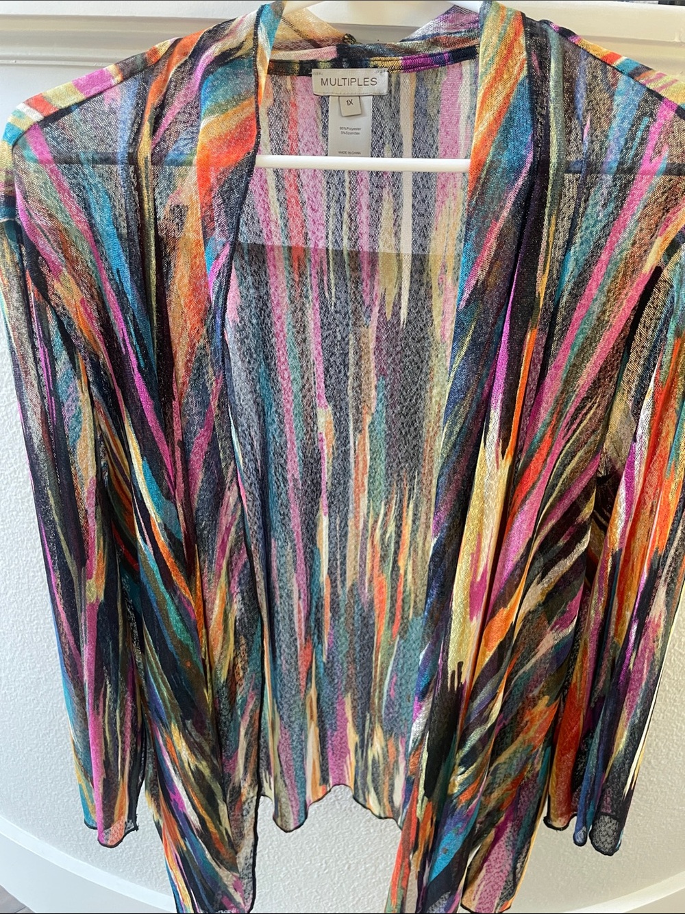 Multiples Sheer Multicolor Striped Open-Front Cardigan